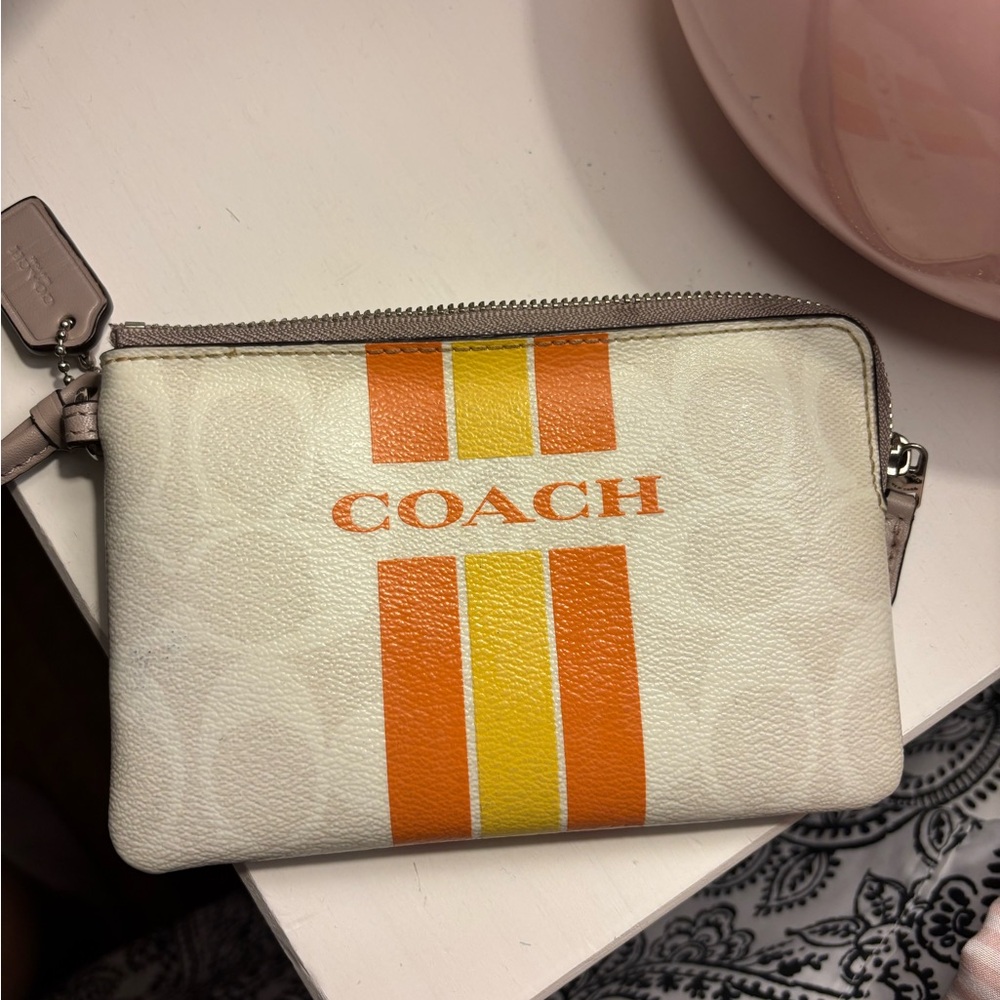 Coach White and Orange Wristlet